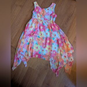 1989 Place Floral Handkerchief Hem Dress in Pink, Orange, Yellow